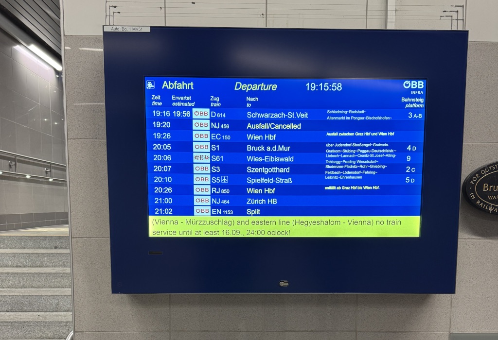 Departure board at Graz