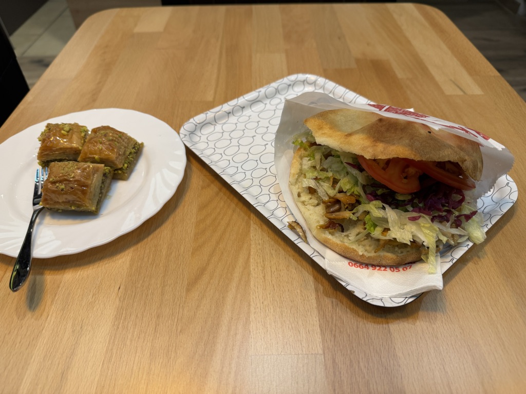 Shawarma pita with baklava