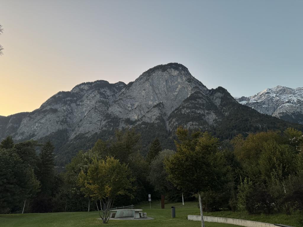 Innsbruck mountains at sunset from park, west view